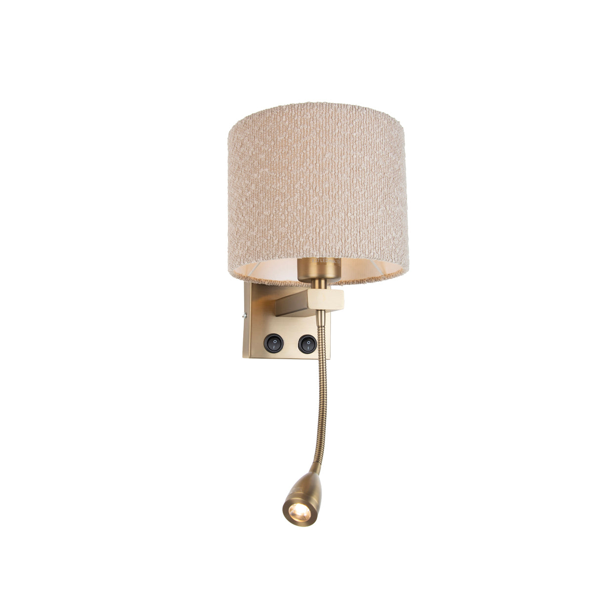 QAZQA Wandlamp bronze met flexarm en kap beige van teddy stof 18cm -