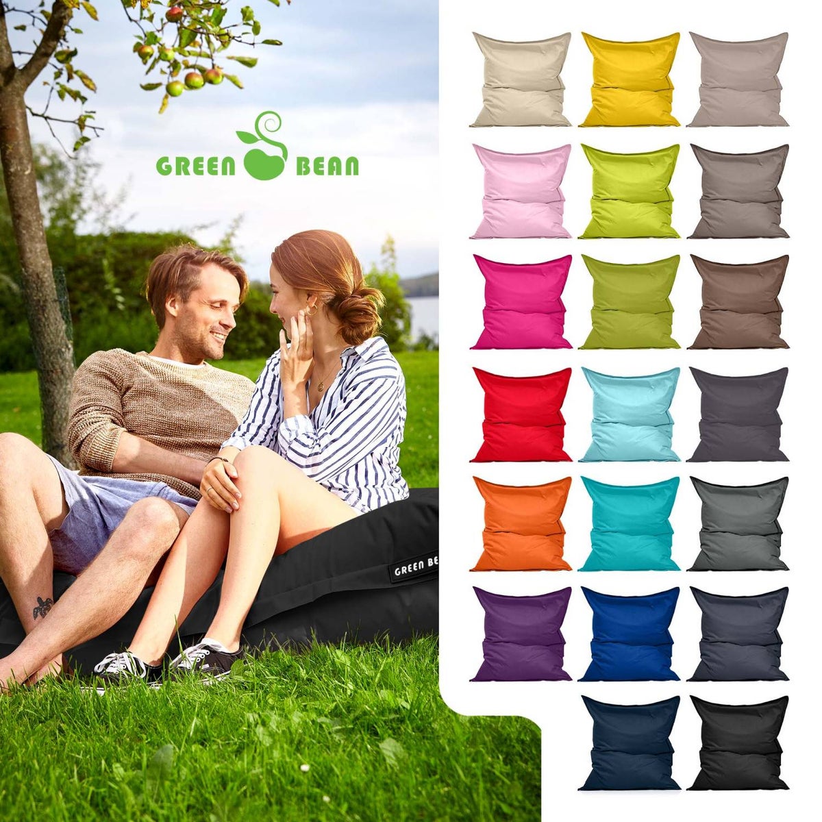Green Bean Zitzak 120x160cm 270 liter Kinderen & Volwassenen Zitzak EPS-korrelvulling Grote Zitzak Grote Buitenligstoel Kussen Wasbaar Weerbestendig Ligstoel Zitkussen Vloerkussen Zwart