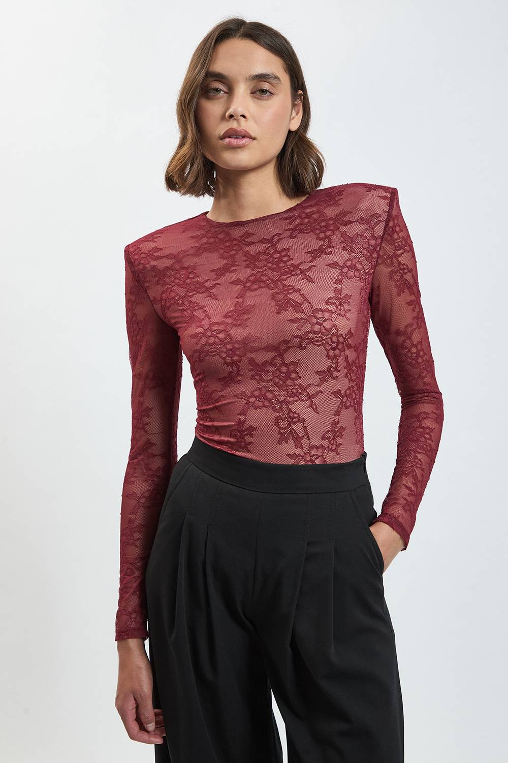 KarenMillen Body en Dentelle à Manches Longues