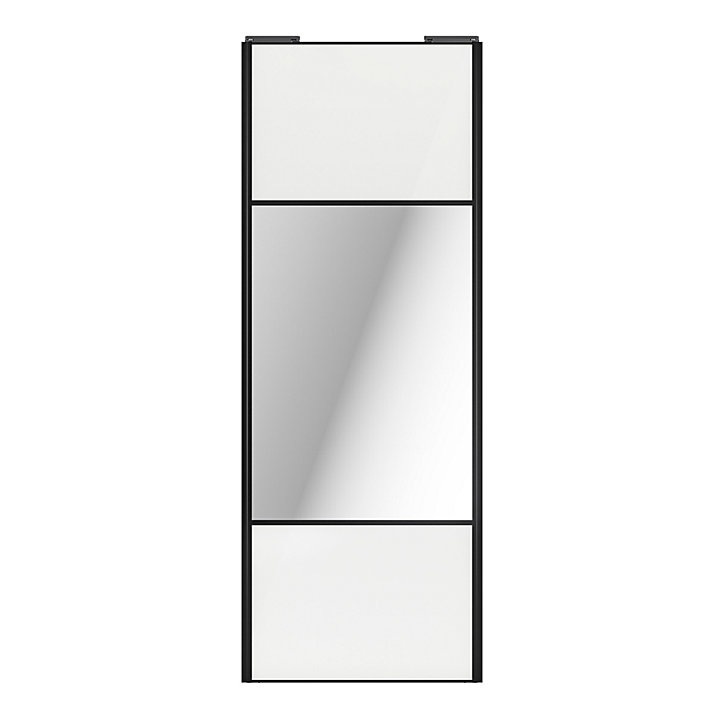 Porte de placard coulissante avec miroir blanc brillant profil noir GoodHome Arius H. 248,5 x L. 92.2 cm + amortisseurs