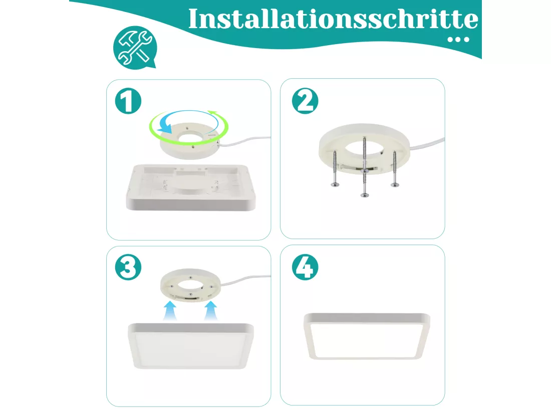NETTLIFE Plafonnier LED plat 23CM 6500K 18W carré chambre blanc LED intégré en permanence