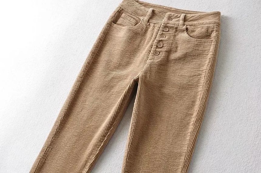Florentine - Corduroy broek met hoge taille en rechte pijpen