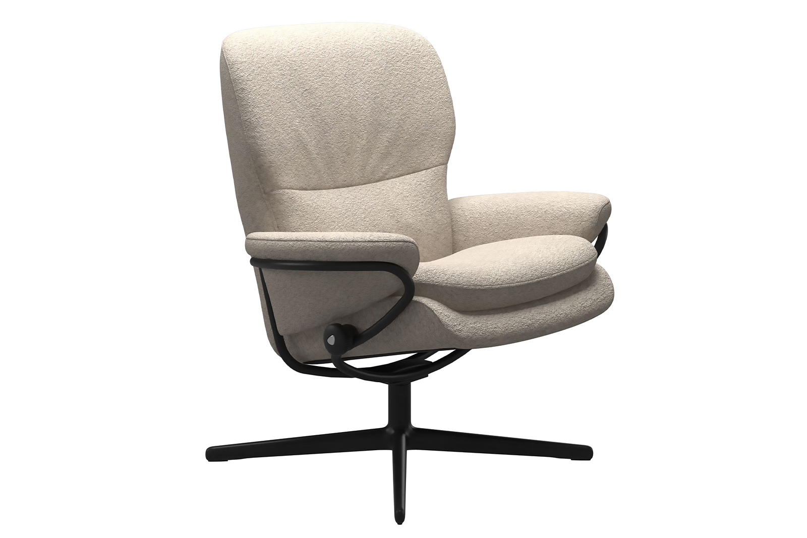 Rome lav lenestol Lav stol i bouclé-tekstil Orchid Offwhite med Cross-understell i sort . Uten krakk.