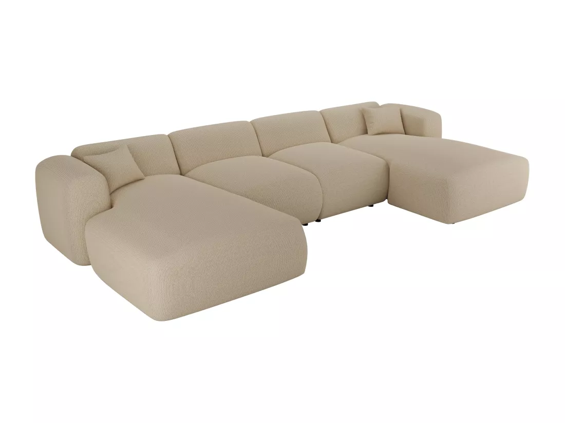 Grand canapé d'angle panoramique en tissu texturé beige POGNI de Maison Céphy