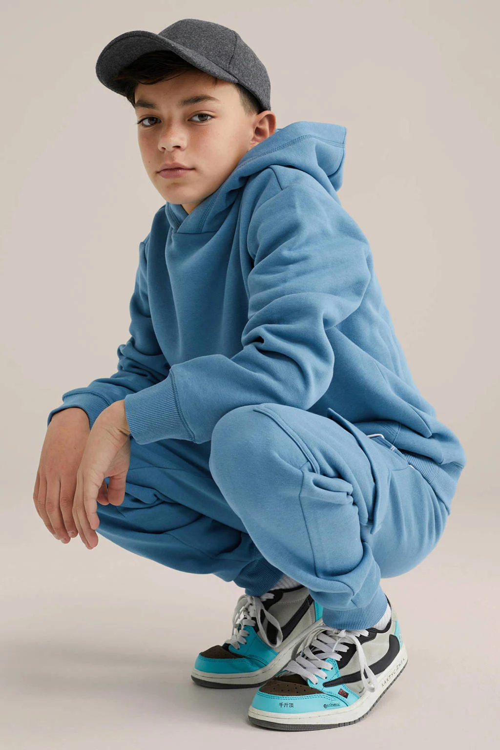 WE Fashion Blue Ridge slim cargo broek lichtblauw
