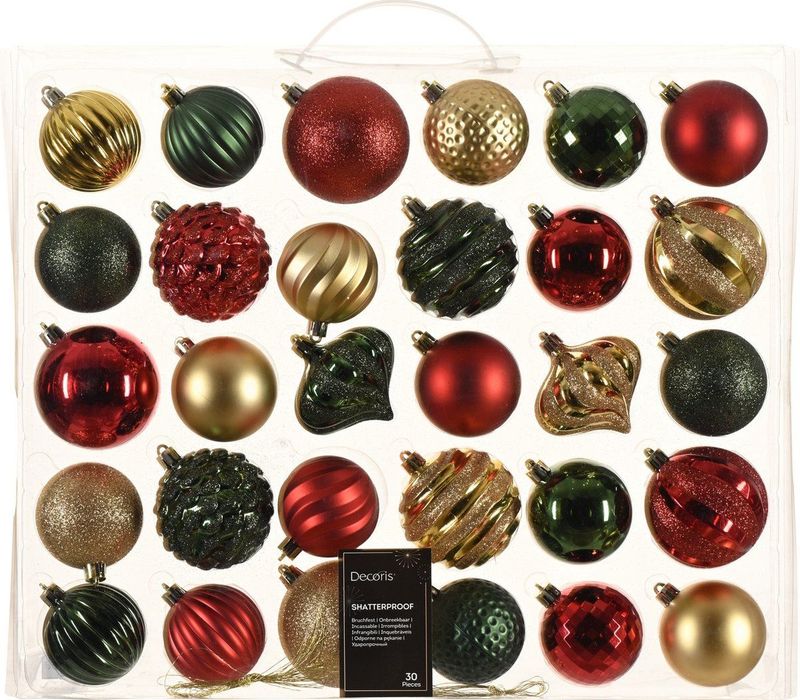 Kerstballen - Set van 30 Stuks - Rood Groen Goud - Kunststof