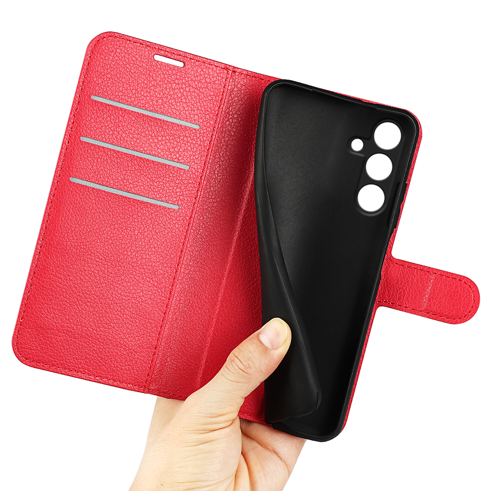Samsung Galaxy S24 FE Leder Tasche Flip Cover Litchi Look - Rot