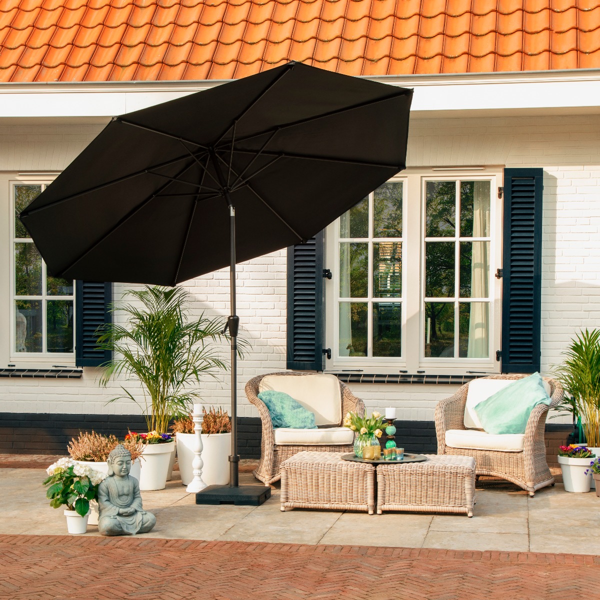 VONROC Recanati Ø300 cm Premium stokparasol - Black