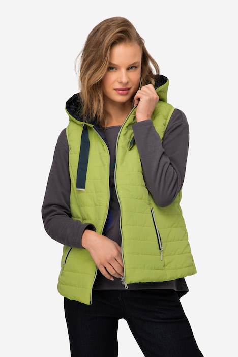 Wende-Steppweste, wasserabweisend, Kapuze, Zipper, ärmellos