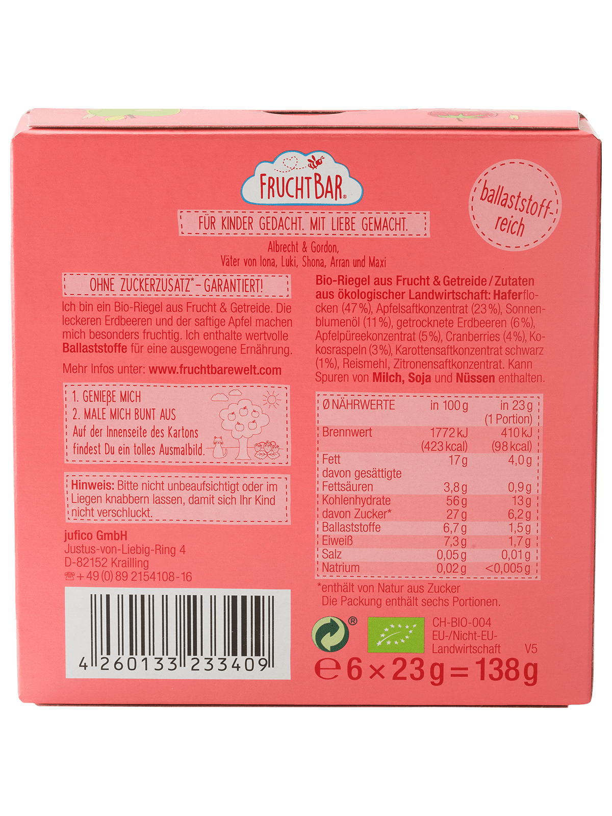 FRUCHTBAR Riegel Bio Erdbeere Apfel Hafer 23 g