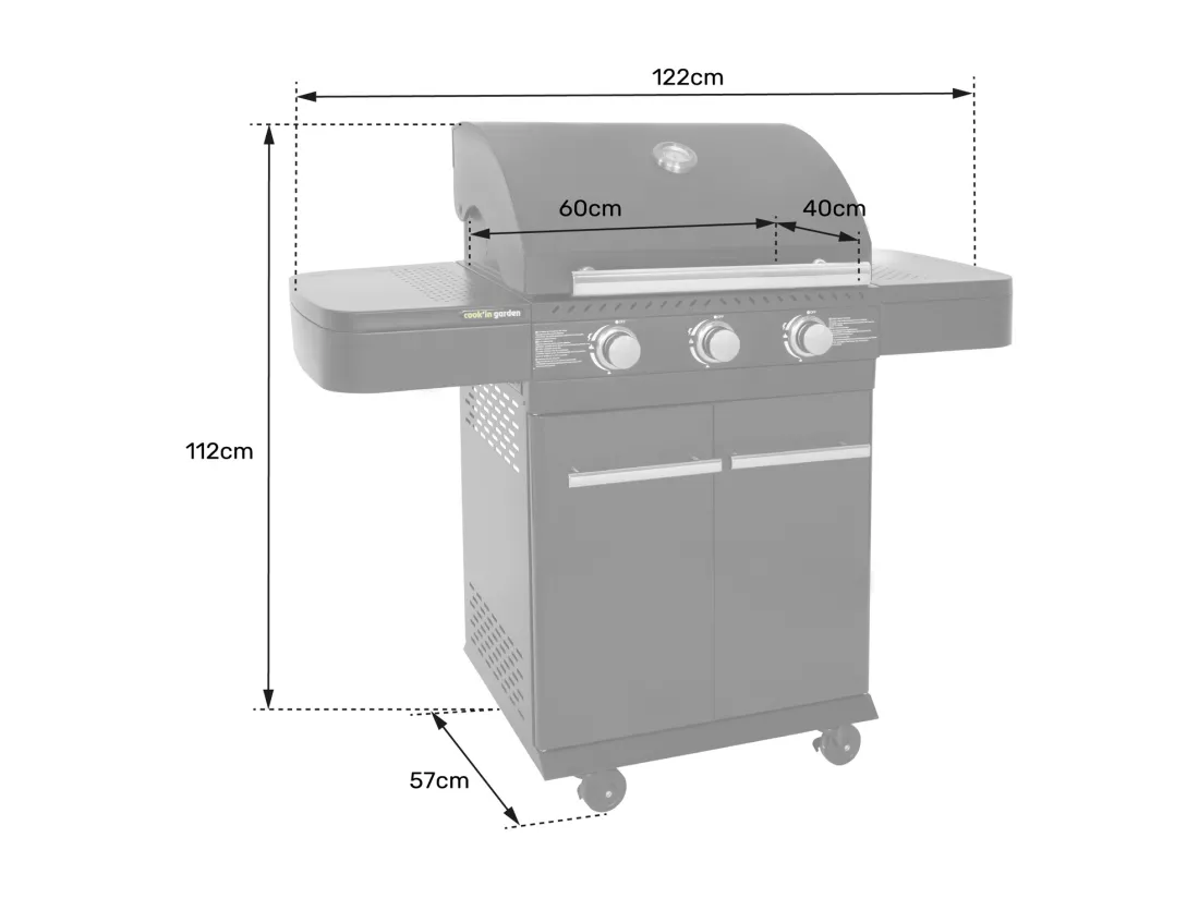 Barbecue au gaz FYRA avec thermomètre - 3 brûleurs - COOK'IN GARDEN