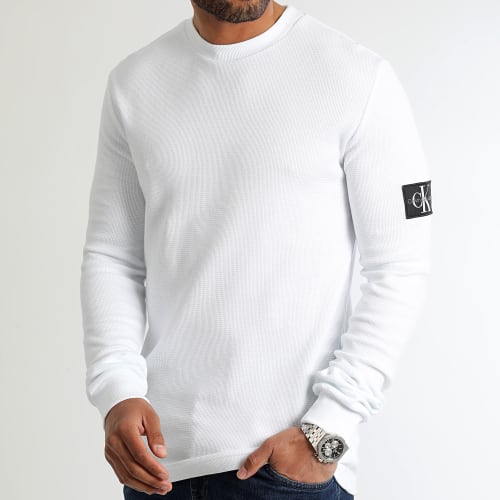 Sweat Crewneck Monogram Badge Waffle 5064 Blanc
