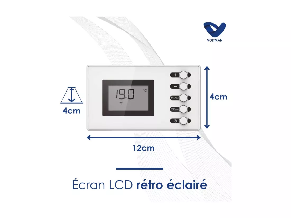 Chauffage sèche-serviette inertie sèche - 500W + soufflerie 1000W - Blanc - Voltman