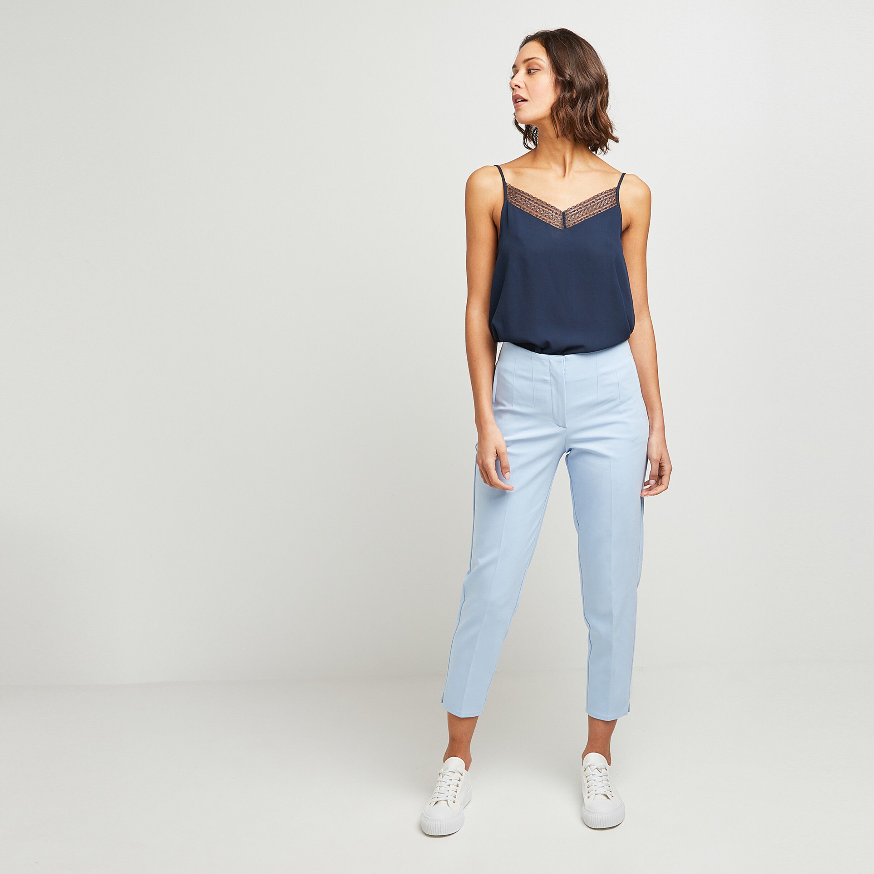 Pantalon cigarette femme - BLEU CLAIR
