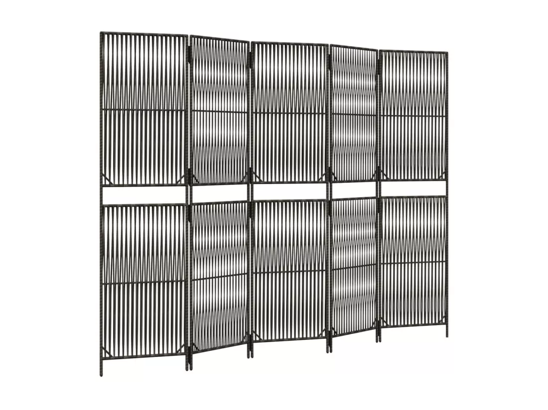Cloison de séparation 5 panneaux gris résine tressée