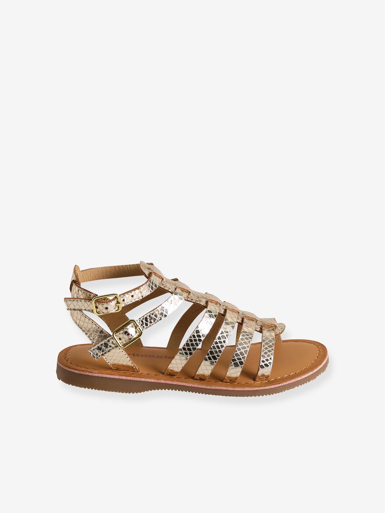 Sandálias altas de couro dourado com um toque minimalista para meninas.