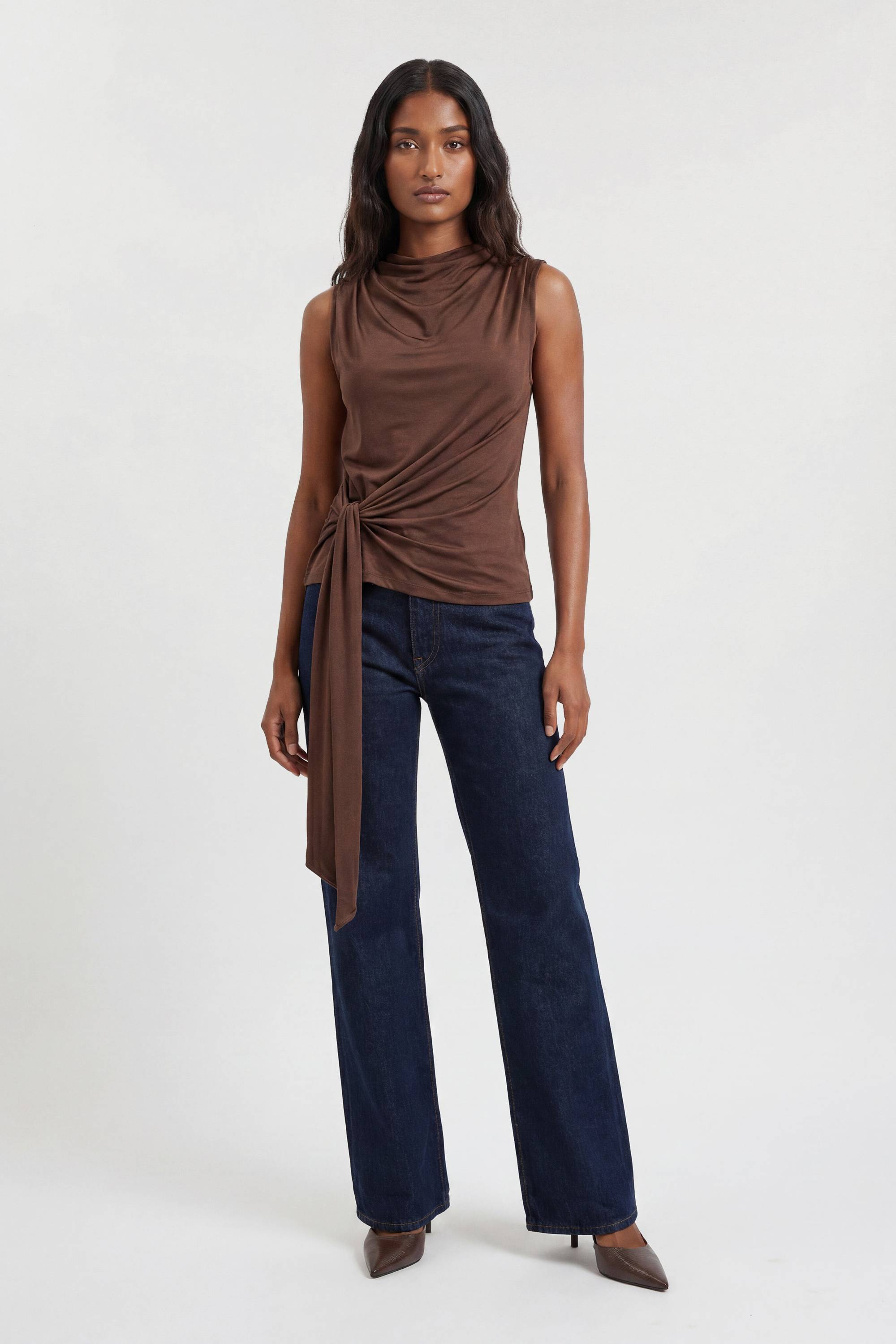 KarenMillen Haut Asymétrique Drapé En Crêpe De Viscose Avec Détail De Lien À Nouer