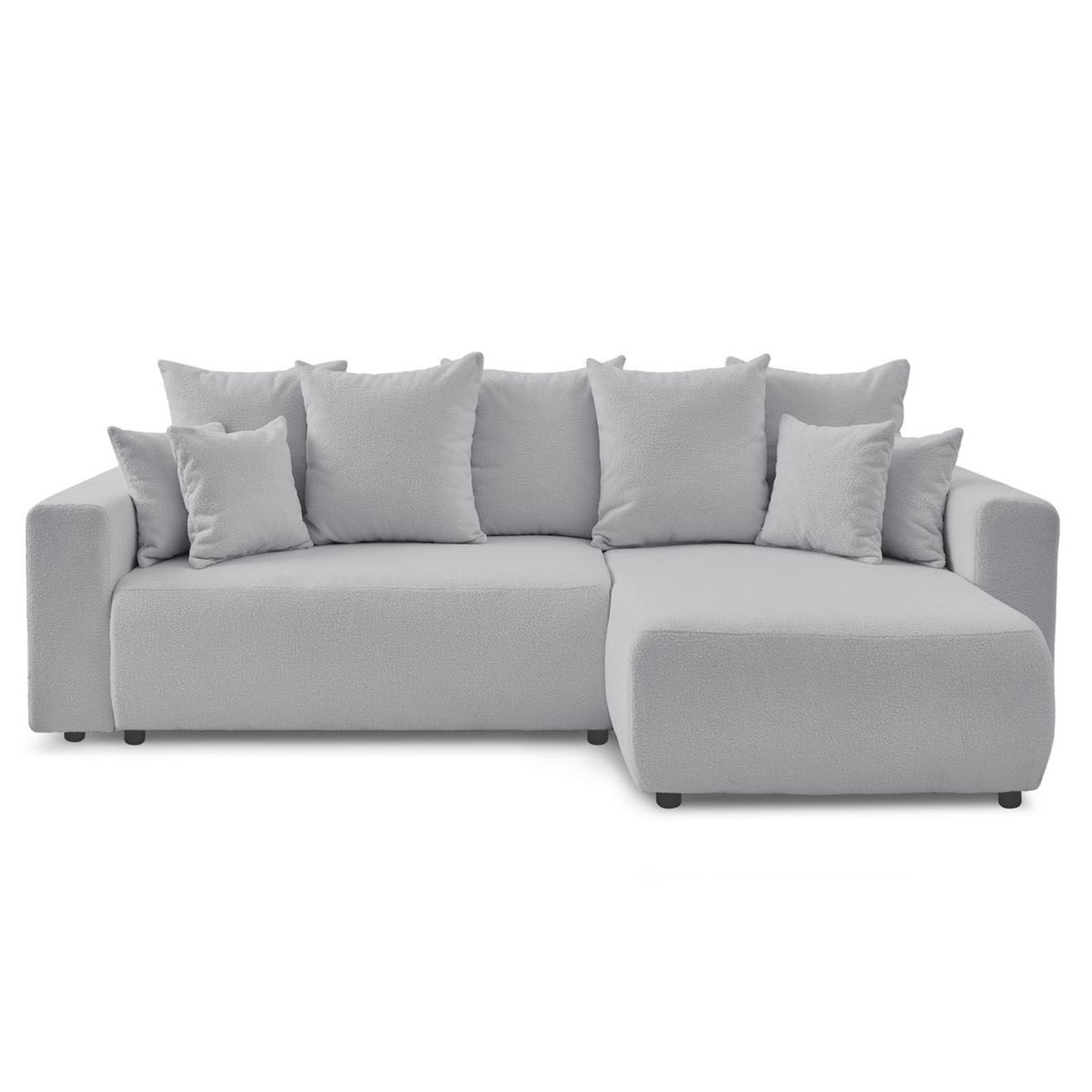 Bobochic Canapé d'angle convertible reversible bouclette Envy gris clair - 282x153x95 cm