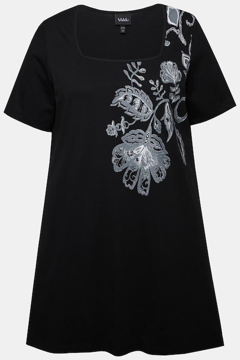Longshirt, A-Linie, Blumendruck ab der Schulter