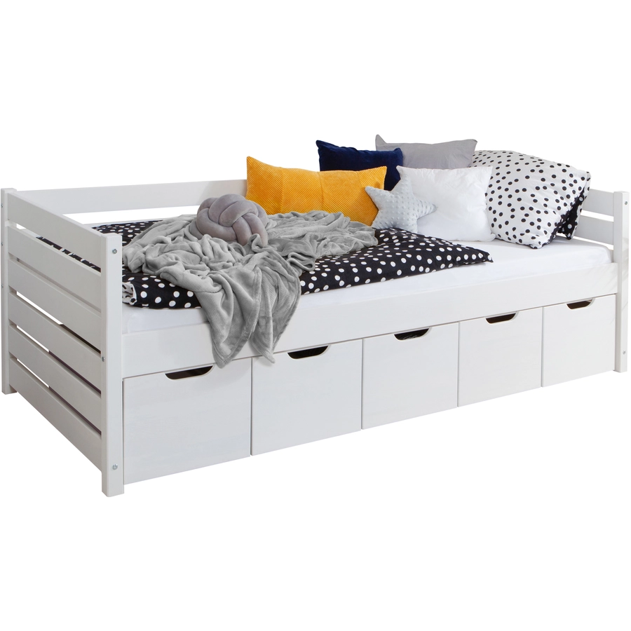 TICAA Sofabett Naomi inkl. 5x Schubkästen, 90x200 Weiß