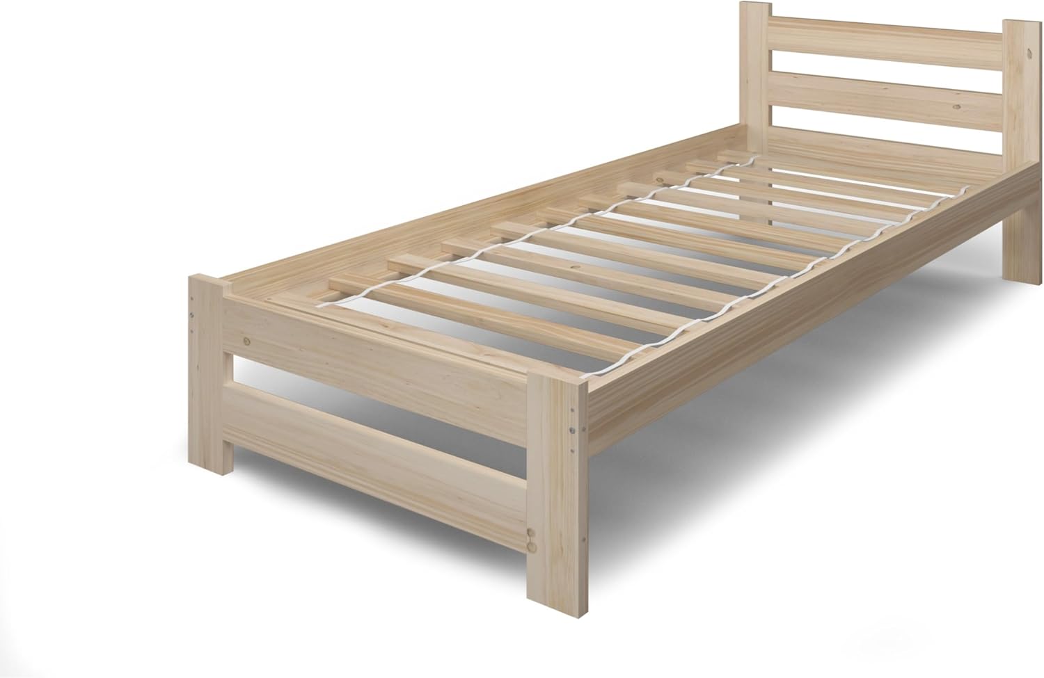 Home Collective Holzbett 90x200 cm mit Lattenrost Modern Bett Kiefer Massiv Bettgestell Einzelbett Massivholzbett Klassisch Komfortabel & Langlebig Skandinavisch Boho Landhaus Kopfteil mittel Natur