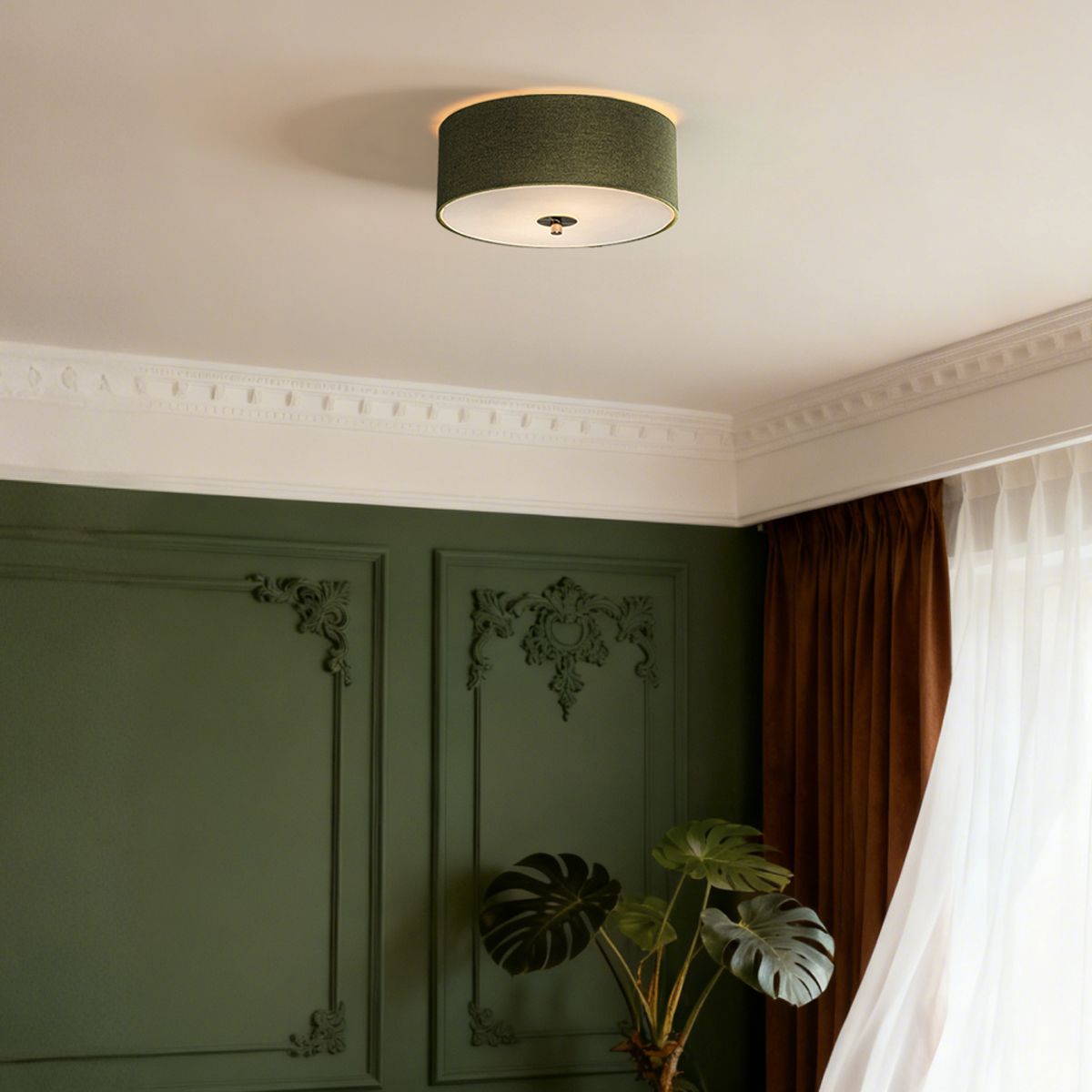 Landelijke plafondlamp groen 30 cm - Drum Jute