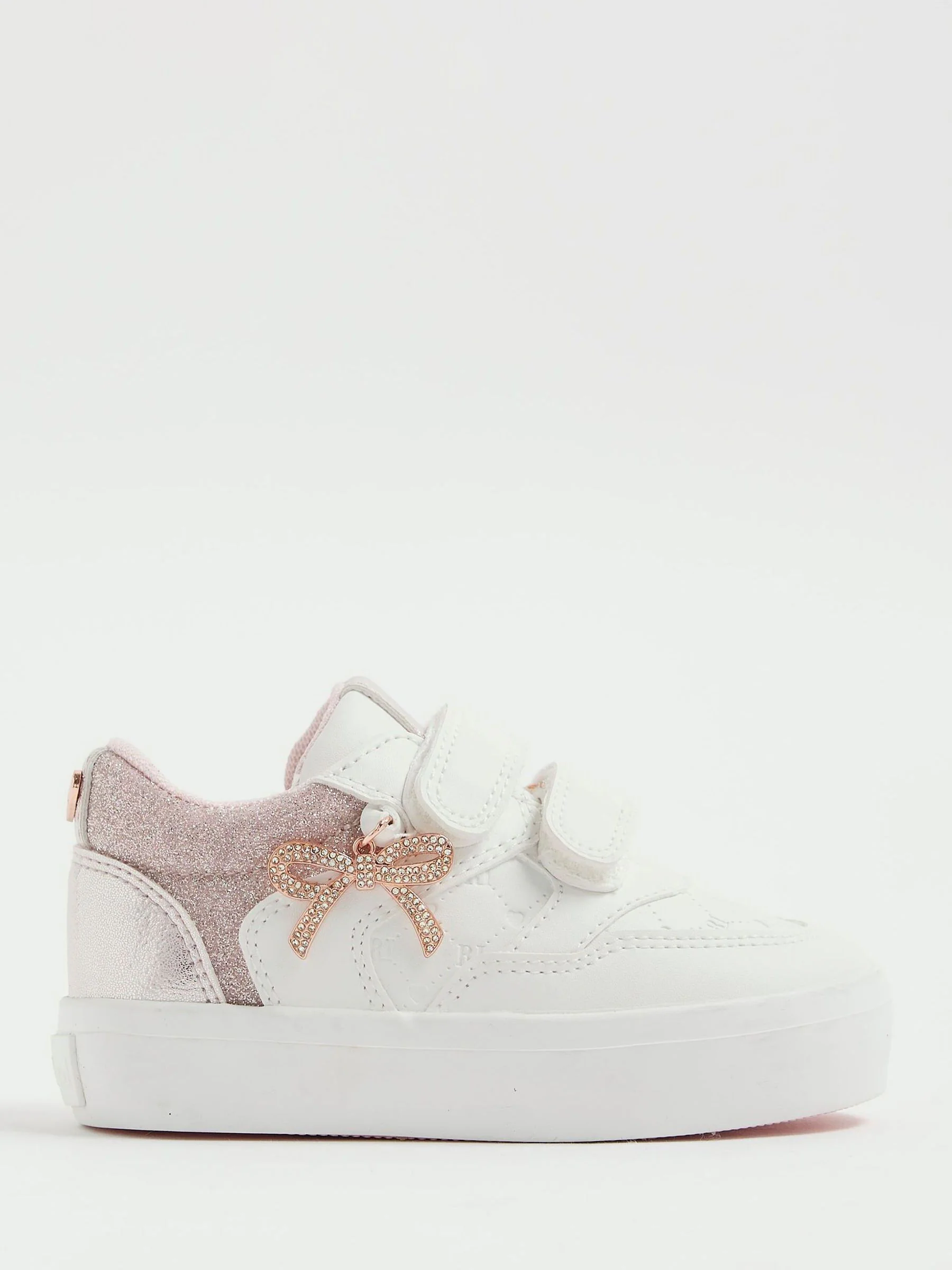 River Island Girls Rose Gold Bow Charm Trainers