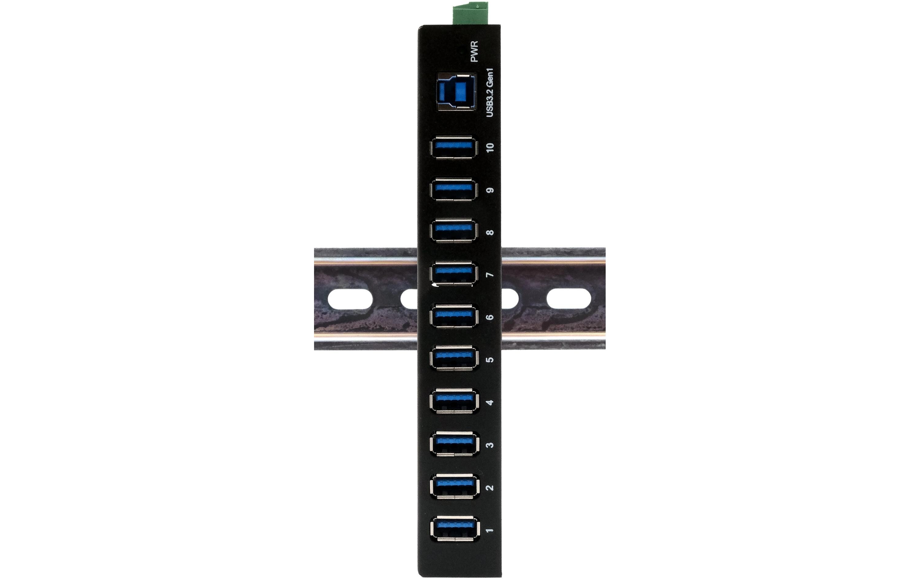 USB-Hub EX-11290HMS<br>10-Port USB 3.2 Gen 1 Metall HUB für Tisch, Wand und DIN-Rail, 15KV ESD Schutz