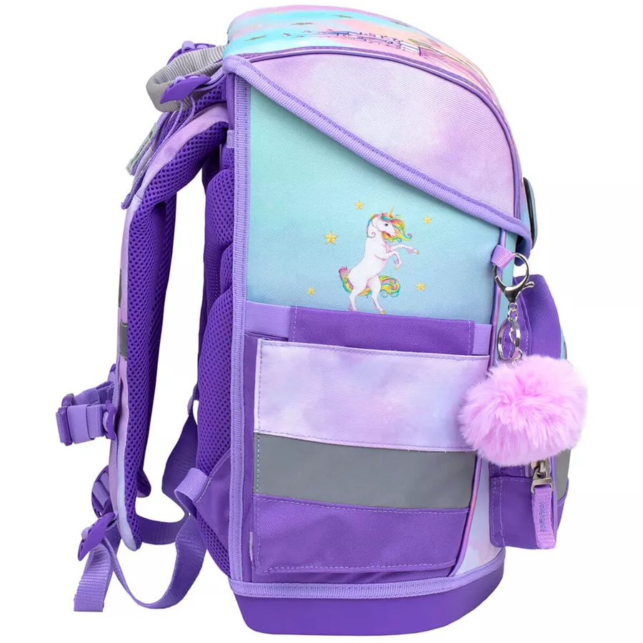 Belmil Schulranzen Compact Schulranzen Set 5-teilig mit Brustgurt Rainbow Unicorn Magic