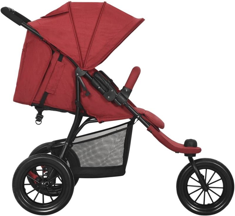 Buggy - Rood - Staal en Linnen - Verstelbare Rugleuning en Voetensteun