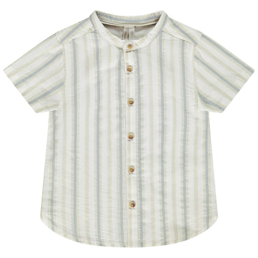 Chemise manches courtes et col mao rayée pour bébé garçon - Blanc