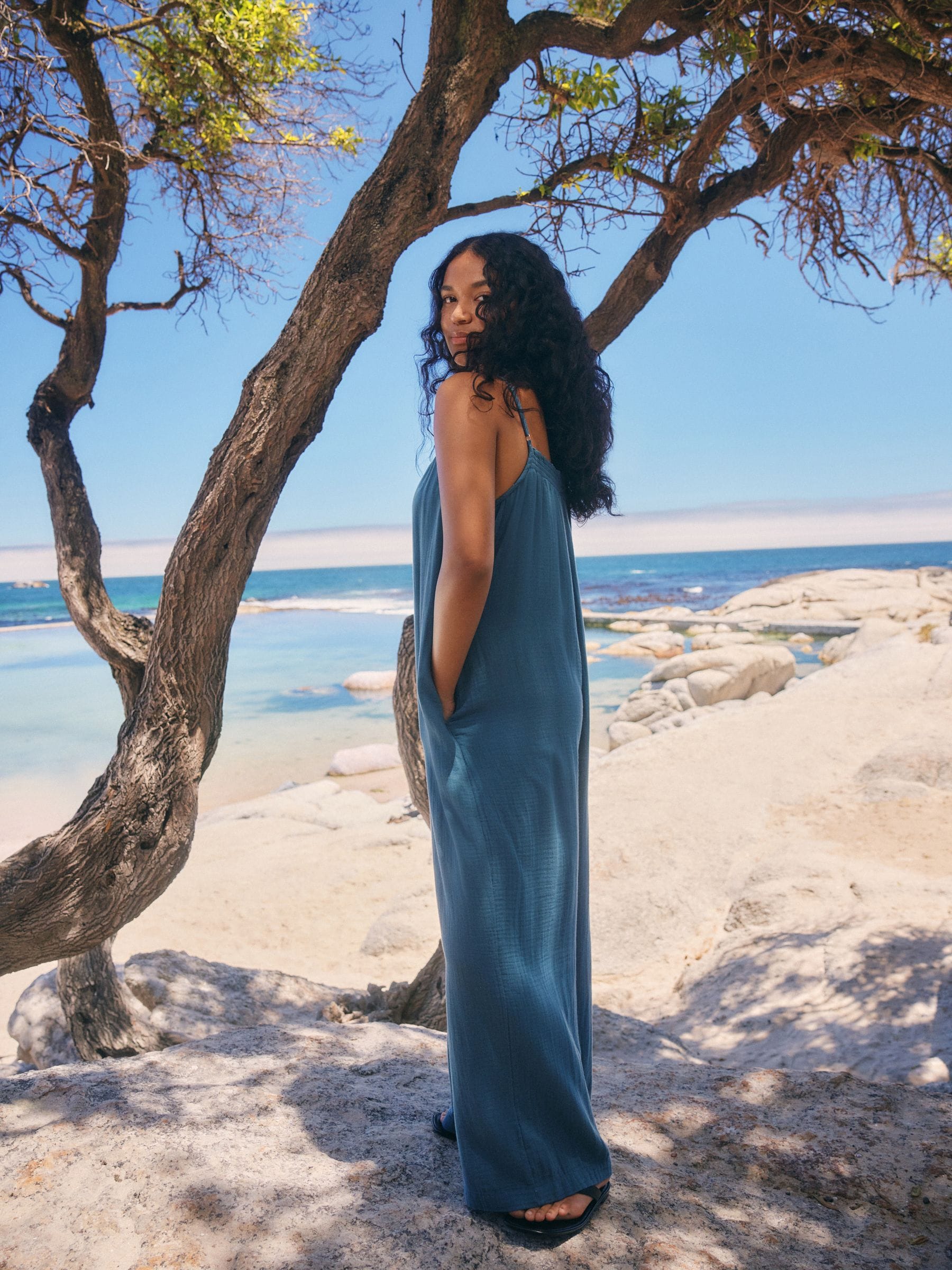 Blauw - Jumpsuit van dubbele stof 100% katoen