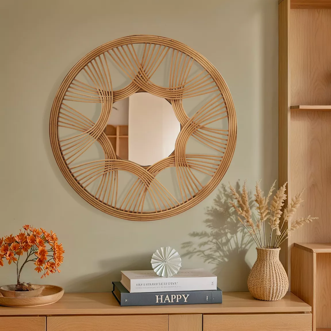 Miroir mural rotin rond (D45 cm) Honiara Naturel