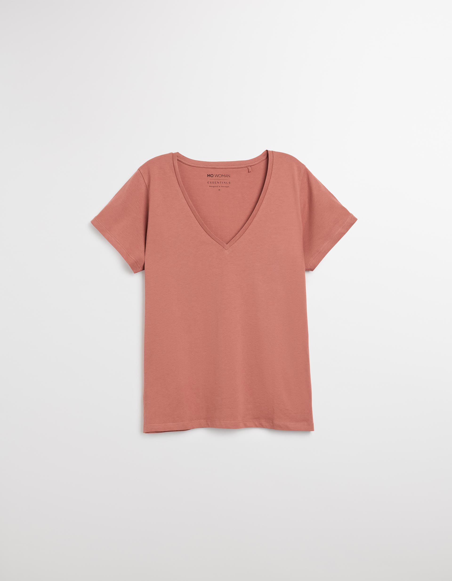 T-shirt Decote em V, Mulher, Rosa Escuro