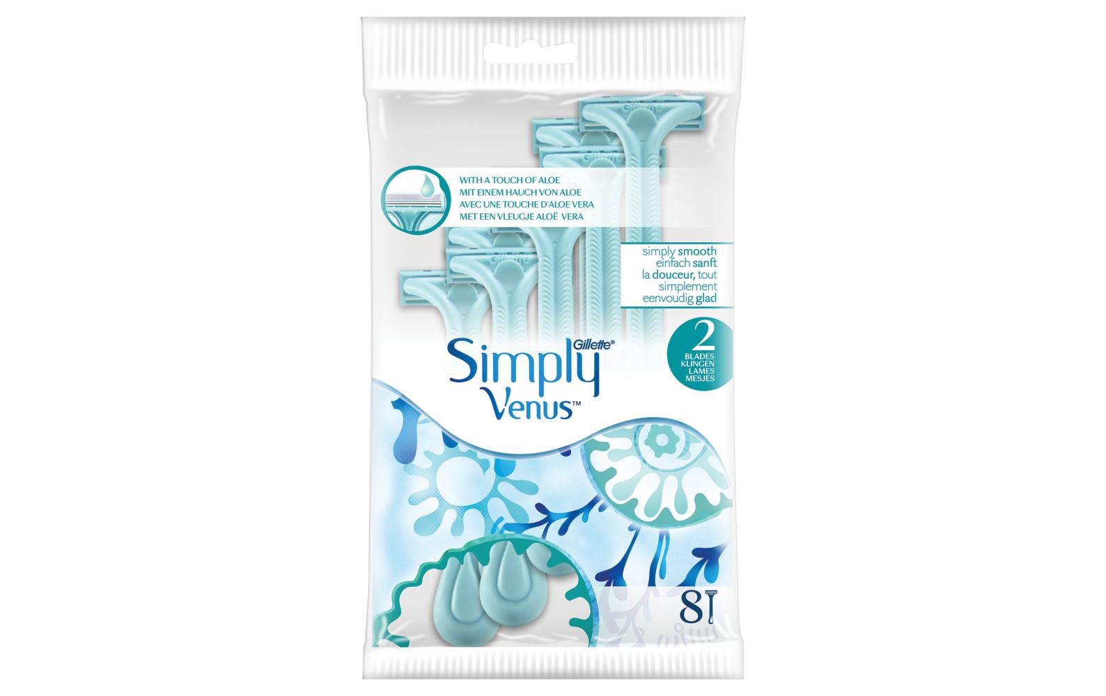 Einwegrasierer Simply Venus2 8 StückRasierer für Damen mit Feuchtigkeitsstreifen