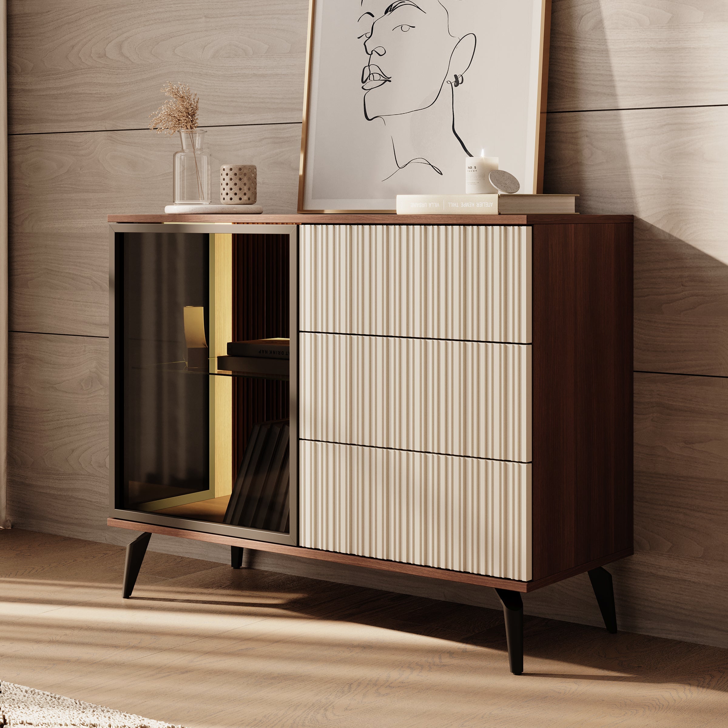 Meubella - Riverhead - Dressoir - Beige|Eiken - 103x39x80 cm