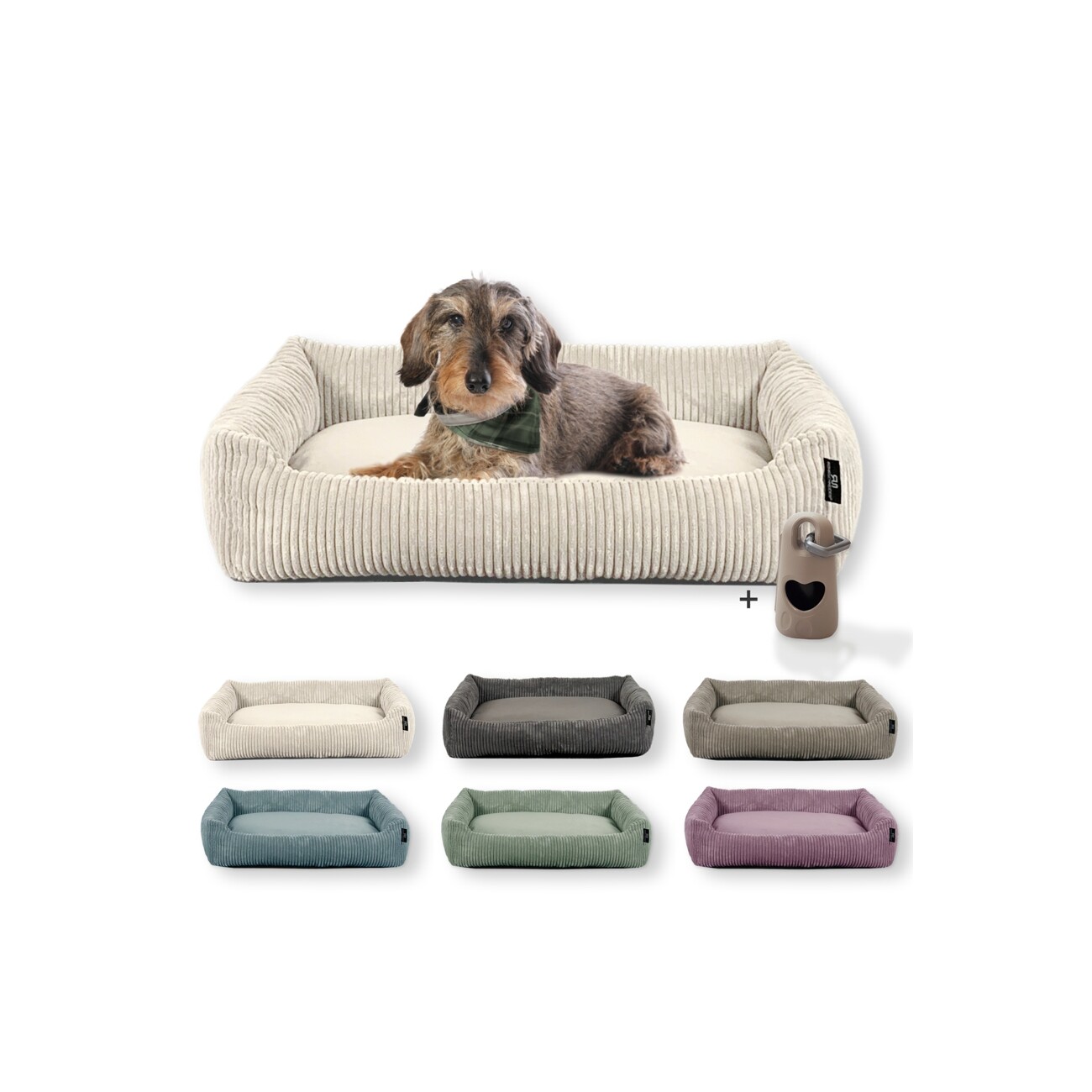 Rohrschneider Hundebett mit Gratis-Beigabe, waschbar, robuster Breit-Cordstoff beige