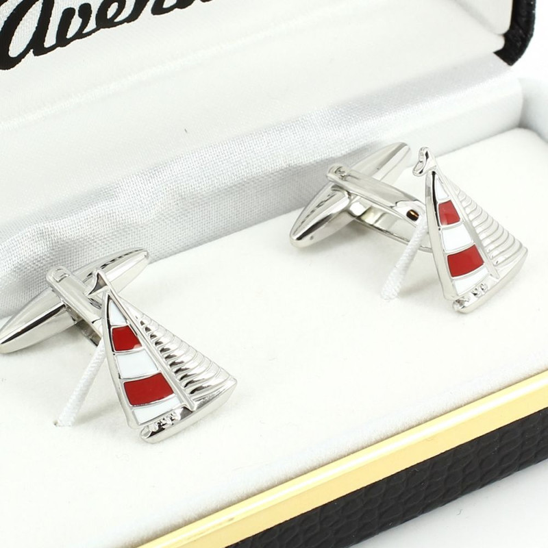 Boutons de manchette, voilier rouge