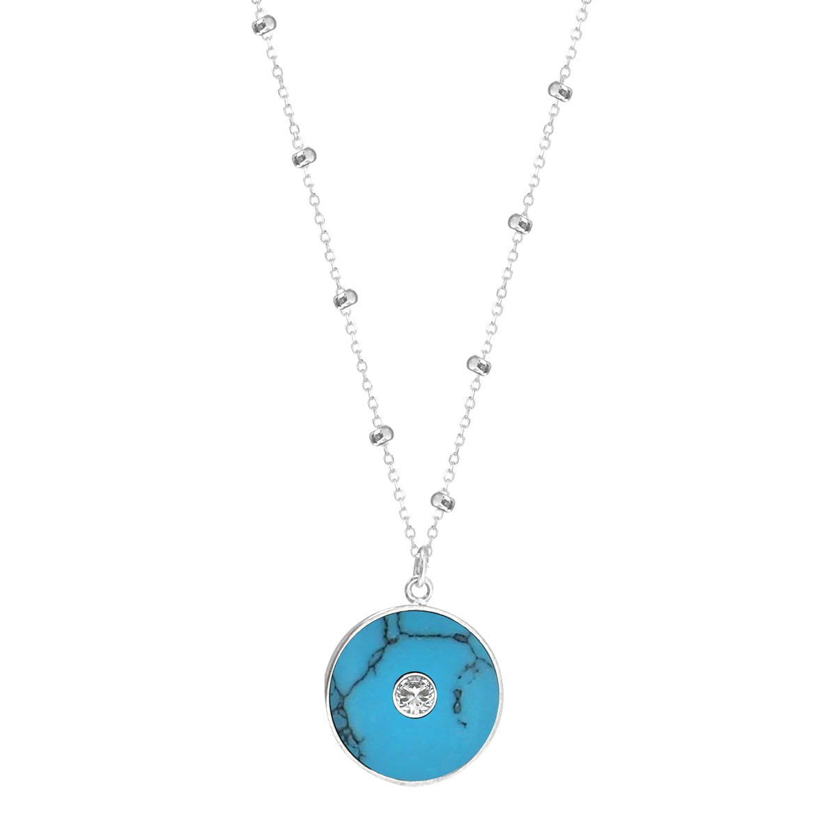 Collier en argent 925 rhodié et pierre reconstituée 