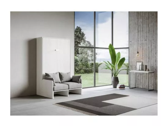 Lit escamotable vertical blanc avec canapé tissu Bounto 160x190 de tissu-Canapé 18