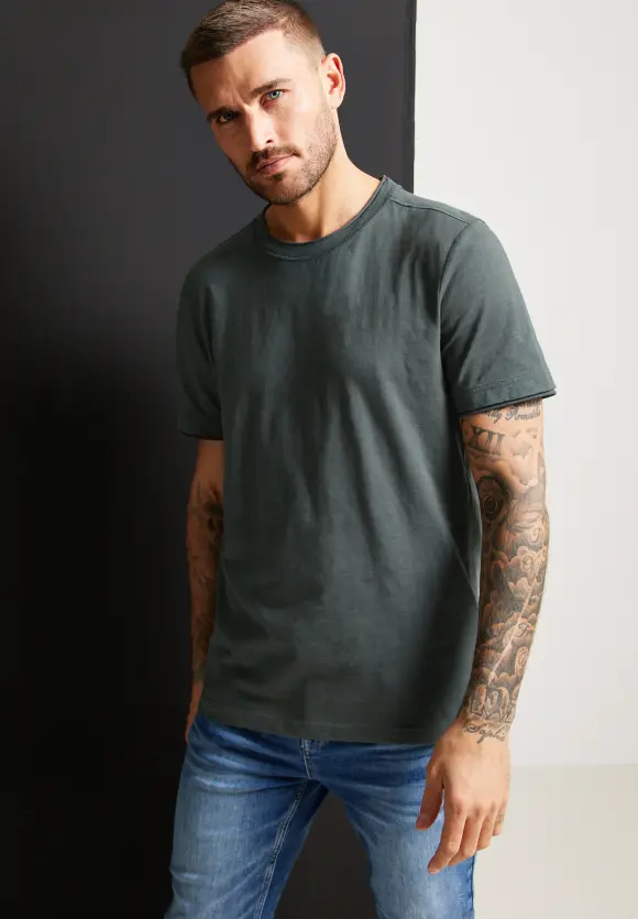 T-Shirt in Unifarbe - grey olive