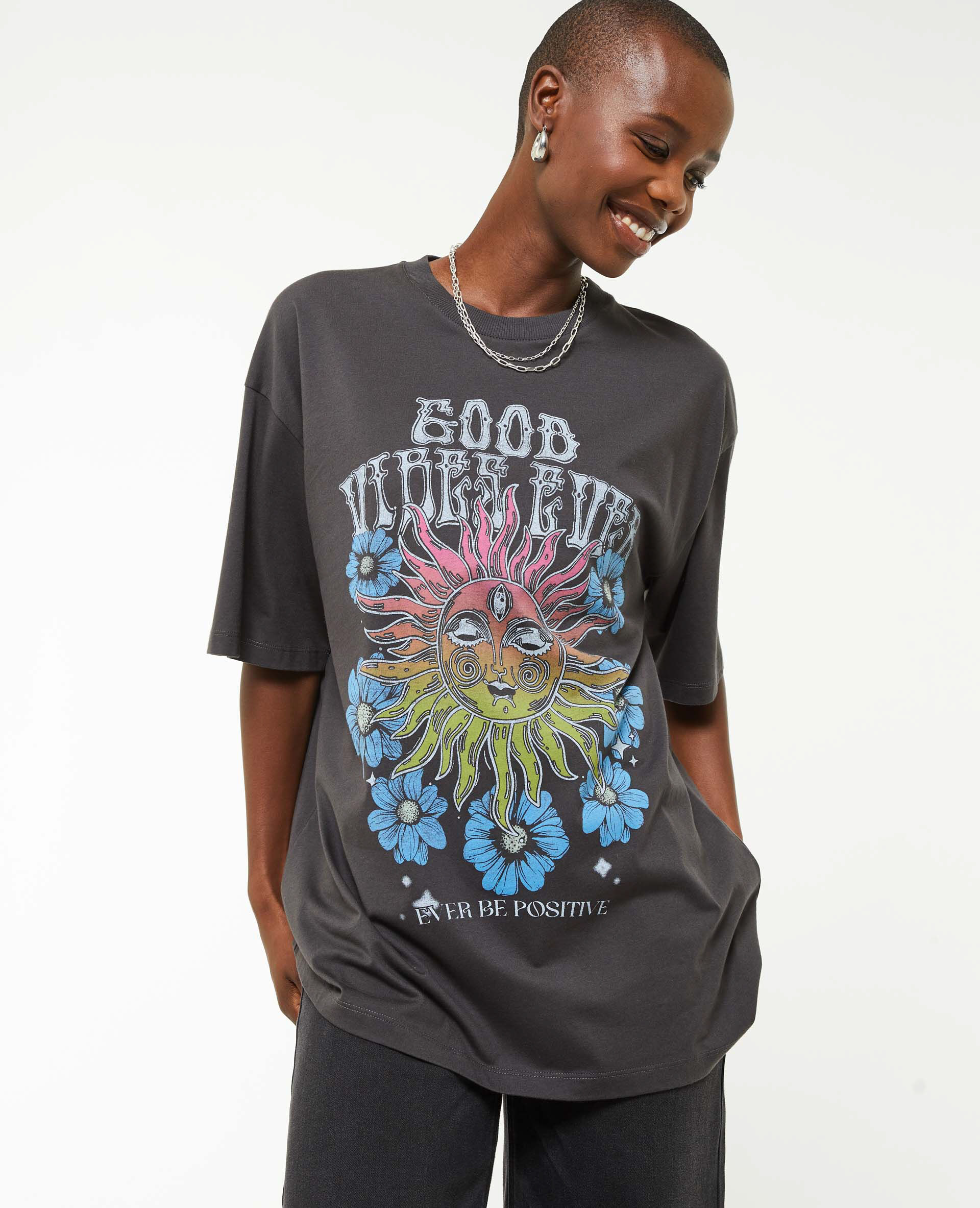 T-shirt oversize avec print - Gris foncé