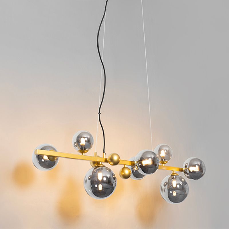 Art deco hanglamp goud met smoke glas 8-lichts - David