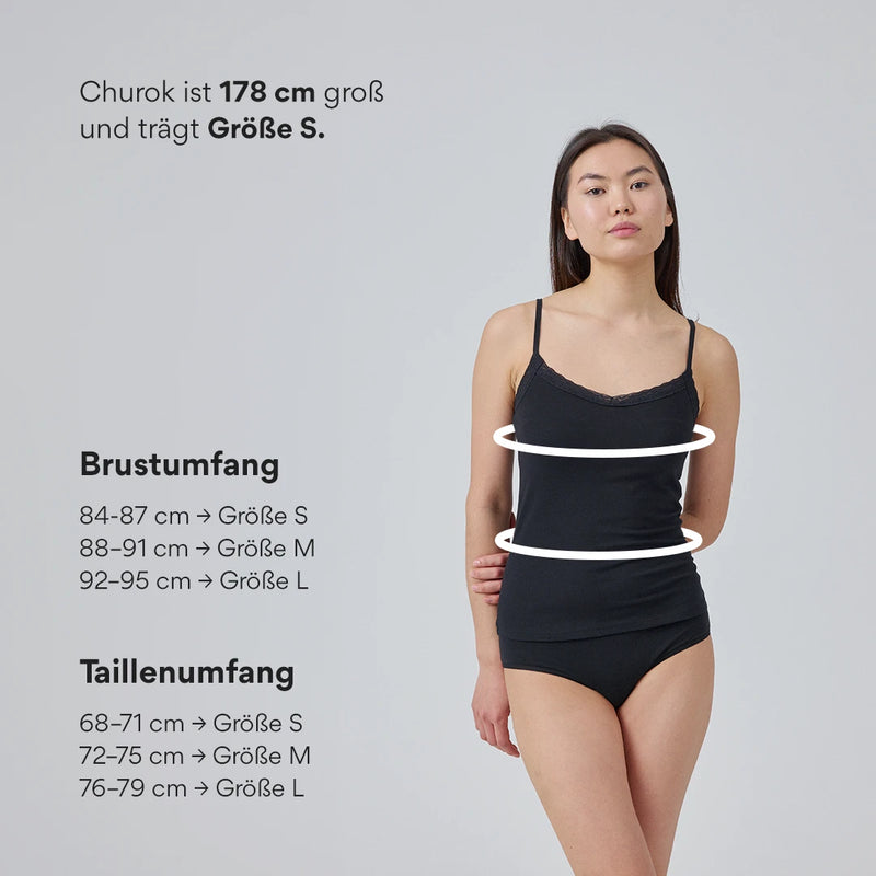 Damen Unterhemd mit Spitze aus Bio-Baumwolle Schwarz
