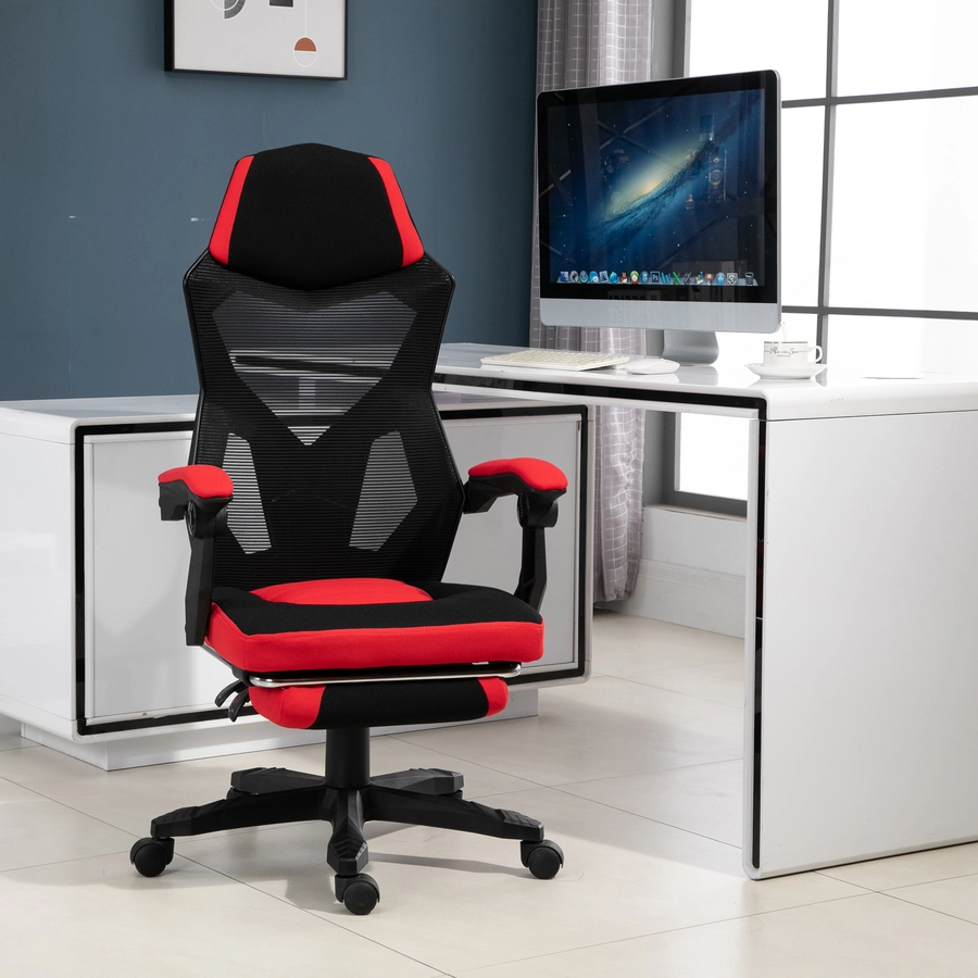 Vinsetto Gamingstuhl mit Fußstütze schwarz, rot
