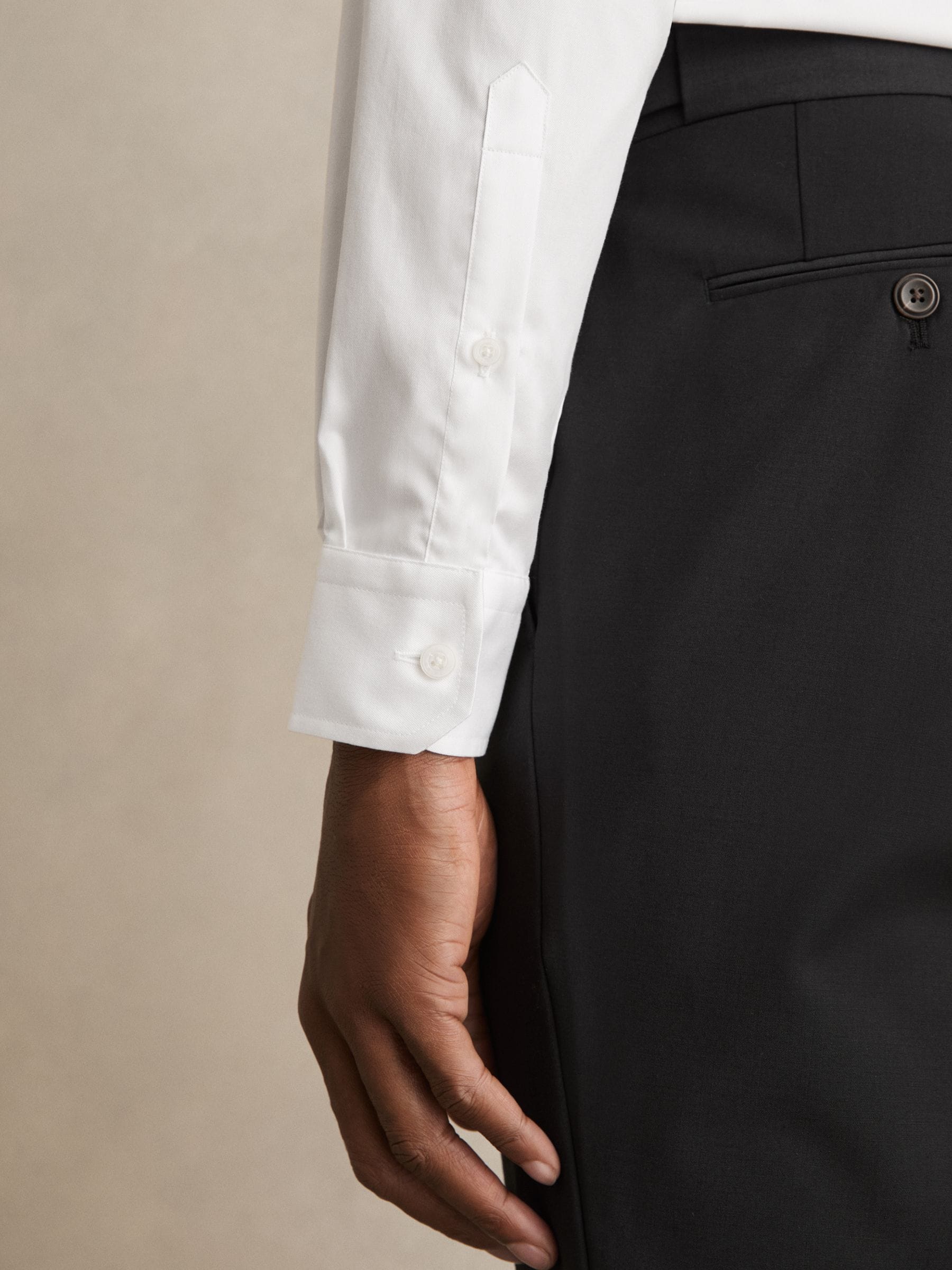 Wit - Normale Pasvorm - Reiss Storm Cotton Double-Cuff Shirt