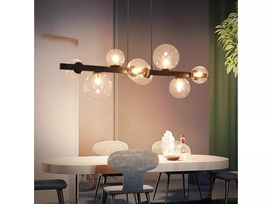 NETTLIFE Suspension table à manger lampe suspendue salon suspendu G9 suspension 8 ampoules verre moderne