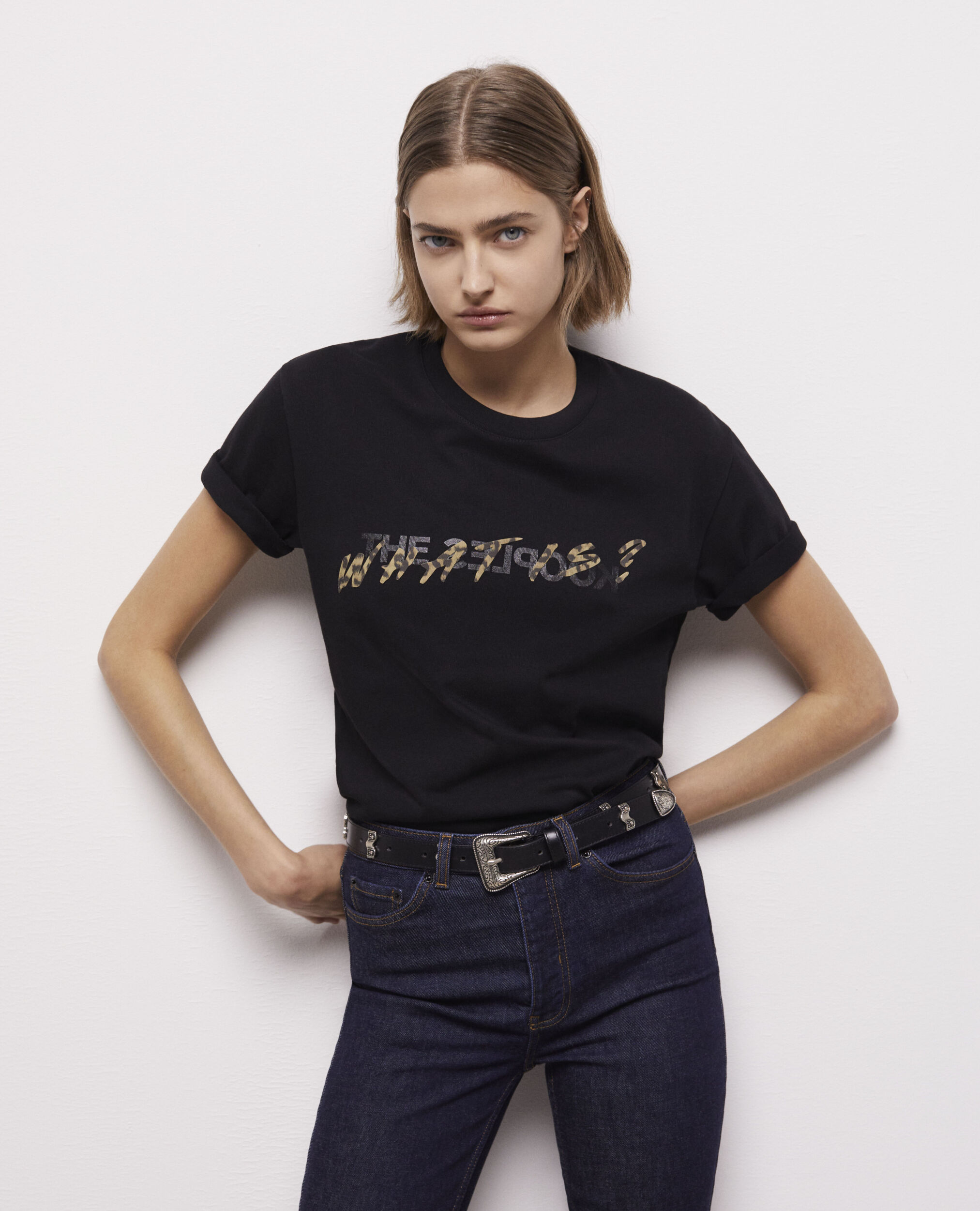 T-shirt What is noir et léopard