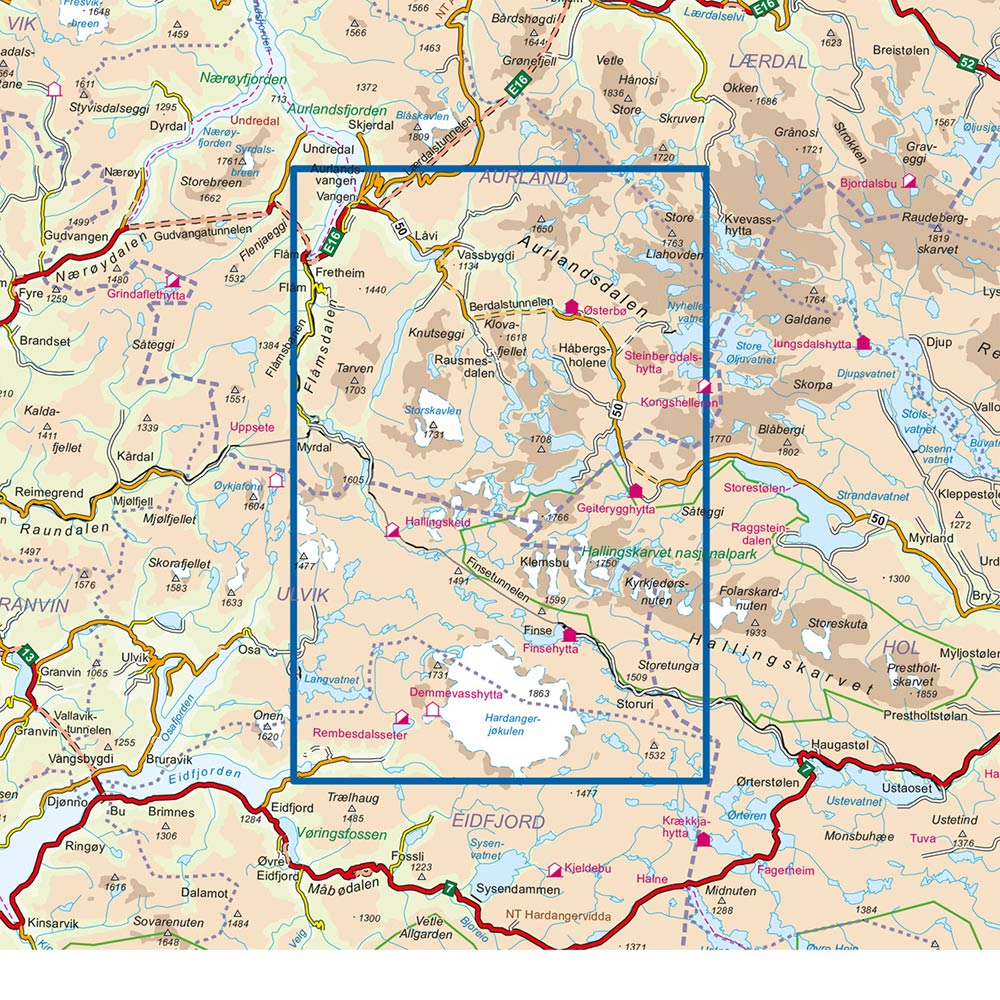 Turkart, Aurlandsdalen<br>Målestokk 1:50 000