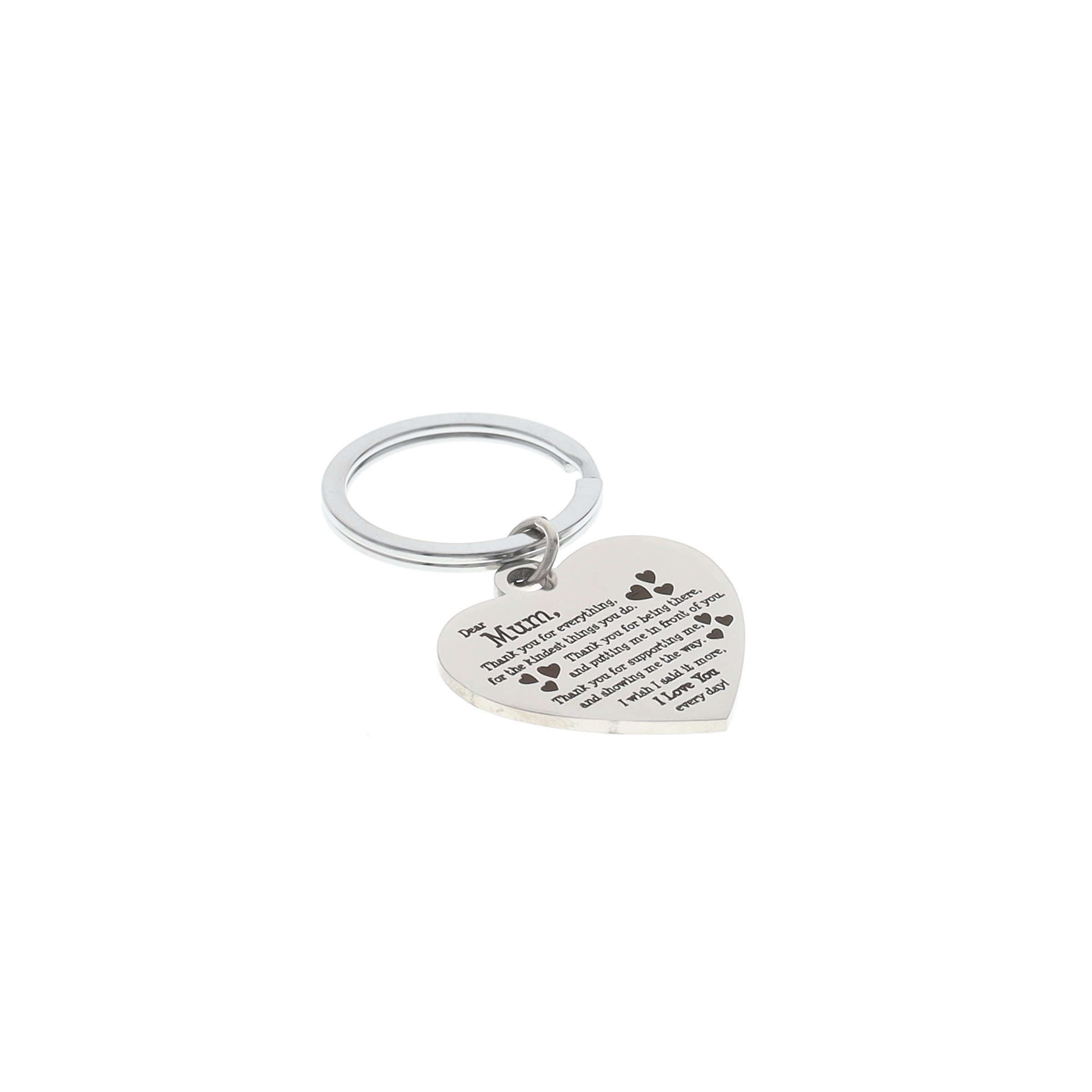 Metall Herz Schlüsselanhänger Muttertags Geschenk mit Gravur - Silber